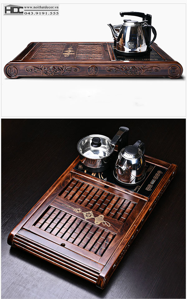 Khay trà điện gỗ Pơ - Mu -BT-08