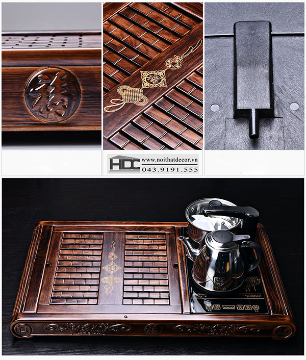 Khay trà điện gỗ Pơ - Mu -BT-06